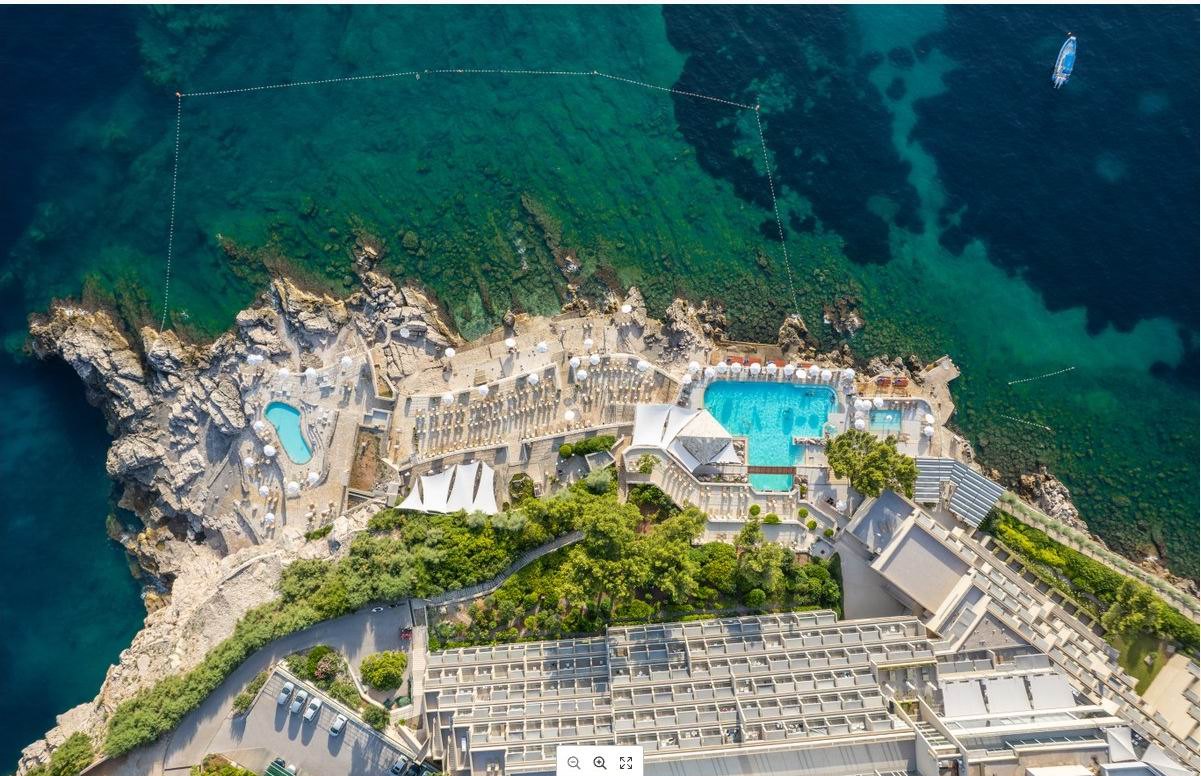 Aerial view of Dubrovnik Palace and the sea